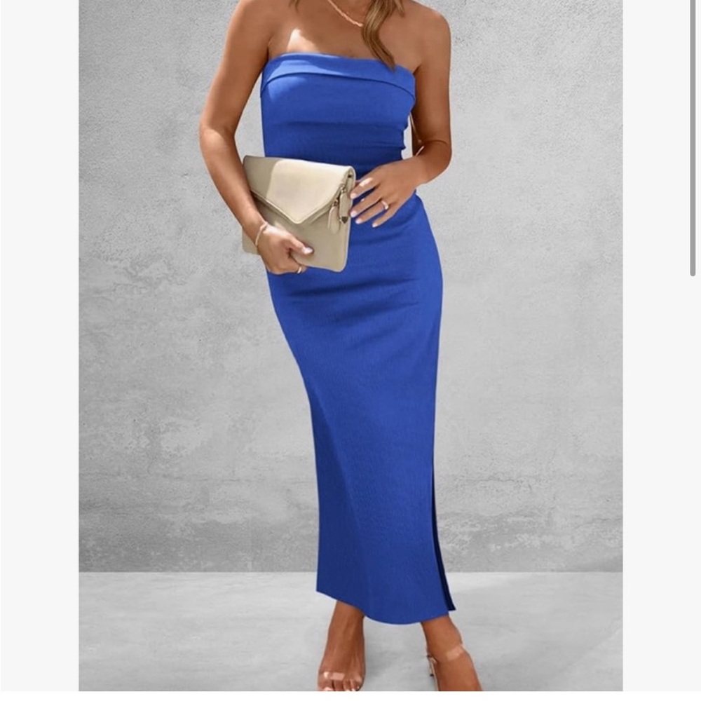 Pretty garden Blue Strapless Maxi Bodycon Dress